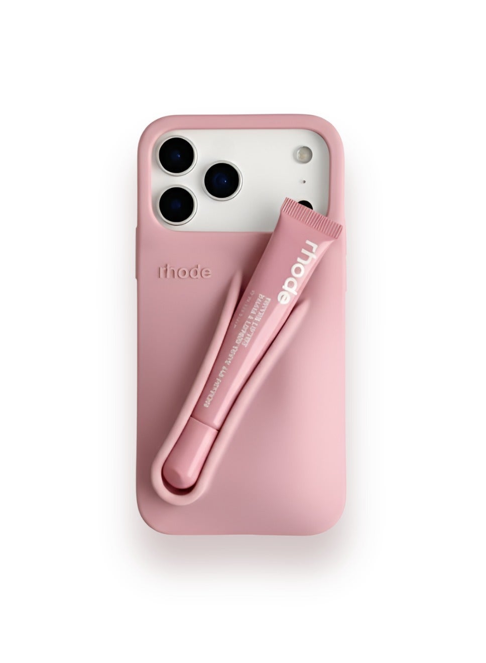 rhode Silicone Lip Gloss Holder for iPhone 17 Pro Max, Stick-On Lip Balm Sleeve Phone Case, Adhesive Lip Holder - Ribbon